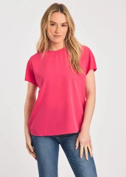 French Connection Raspberry Crew Neck Short Sleeve Crepe Top