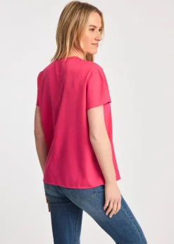 French Connection Raspberry Crew Neck Short Sleeve Crepe Top
