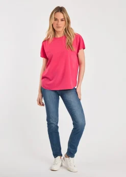French Connection Raspberry Crew Neck Short Sleeve Crepe Top