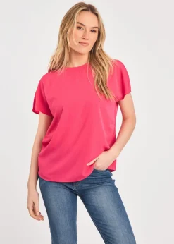 French Connection Raspberry Crew Neck Short Sleeve Crepe Top