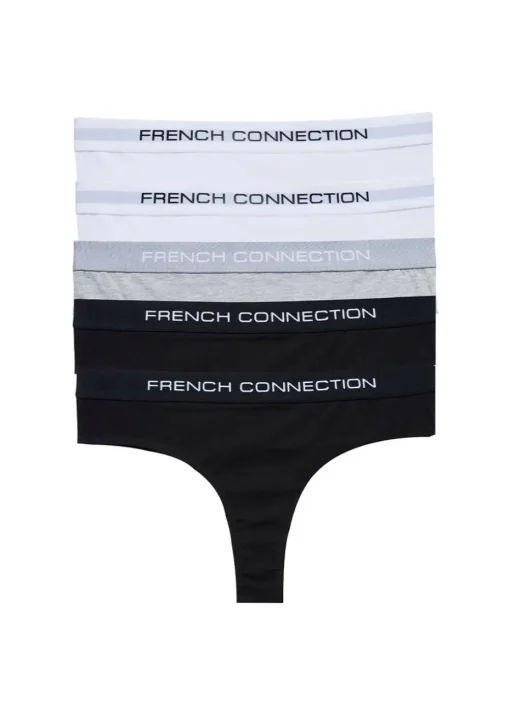 French Connection White 5 Pack Cotton French Connection Ladies Thongs
