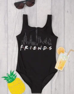 Friends Girls Black Swimming Costume (7-15 Years)
