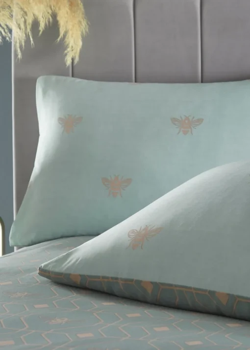 furn. Bee Deco Geometric Duvet Cover Set Eau De Nil