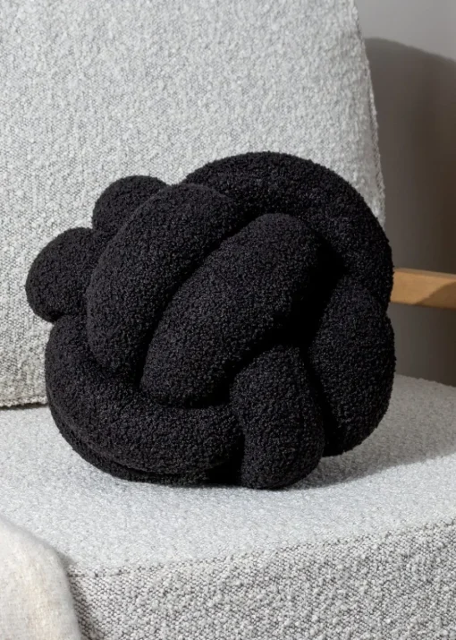furn. Black Boucle Knot Filled Cushion (30cm x 30cm)