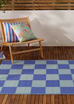 furn. Blue Checkerboard Recycled Outdoor Rug