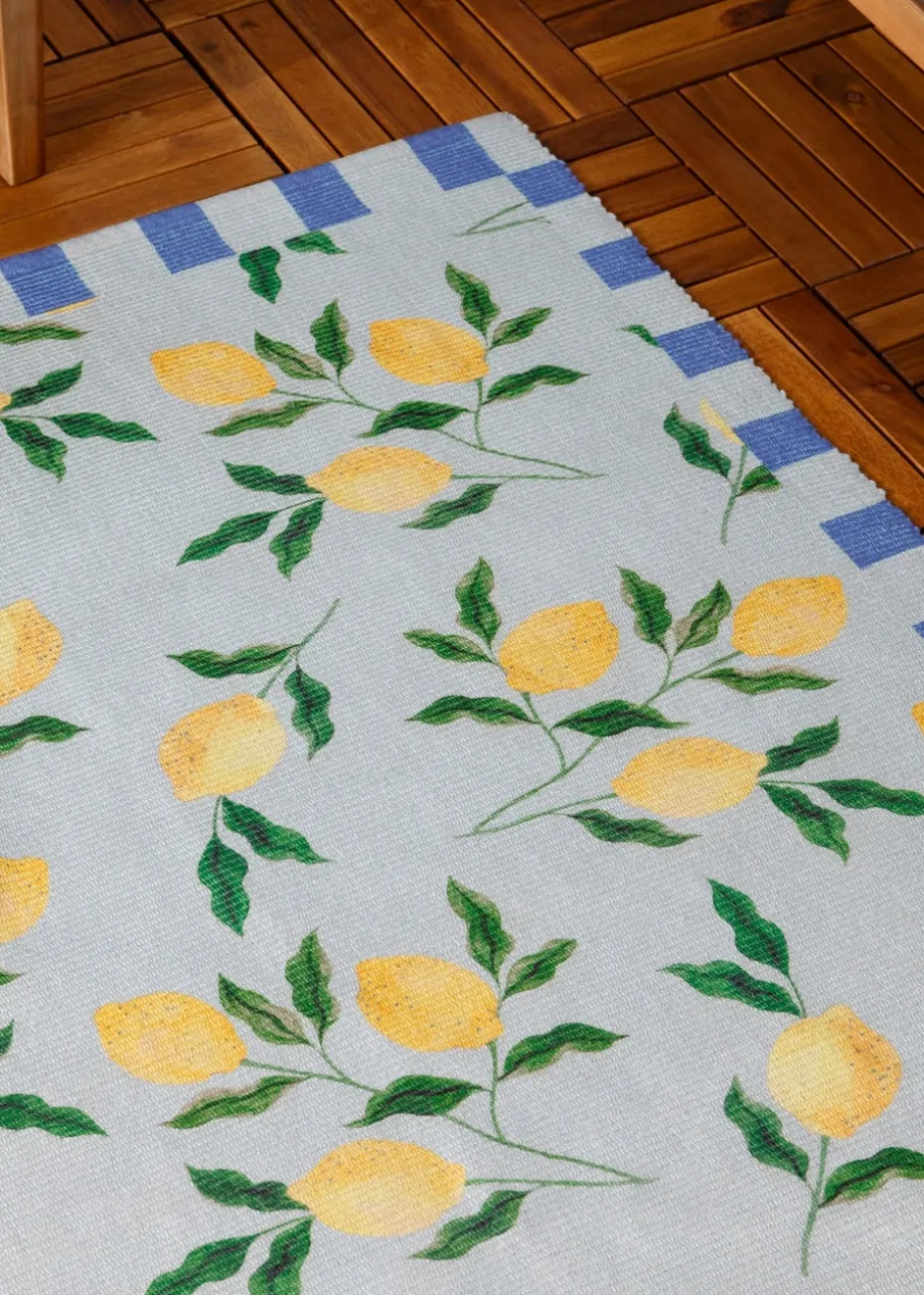 furn. Blue Lemons Printed Indoor/Outdoor Rug