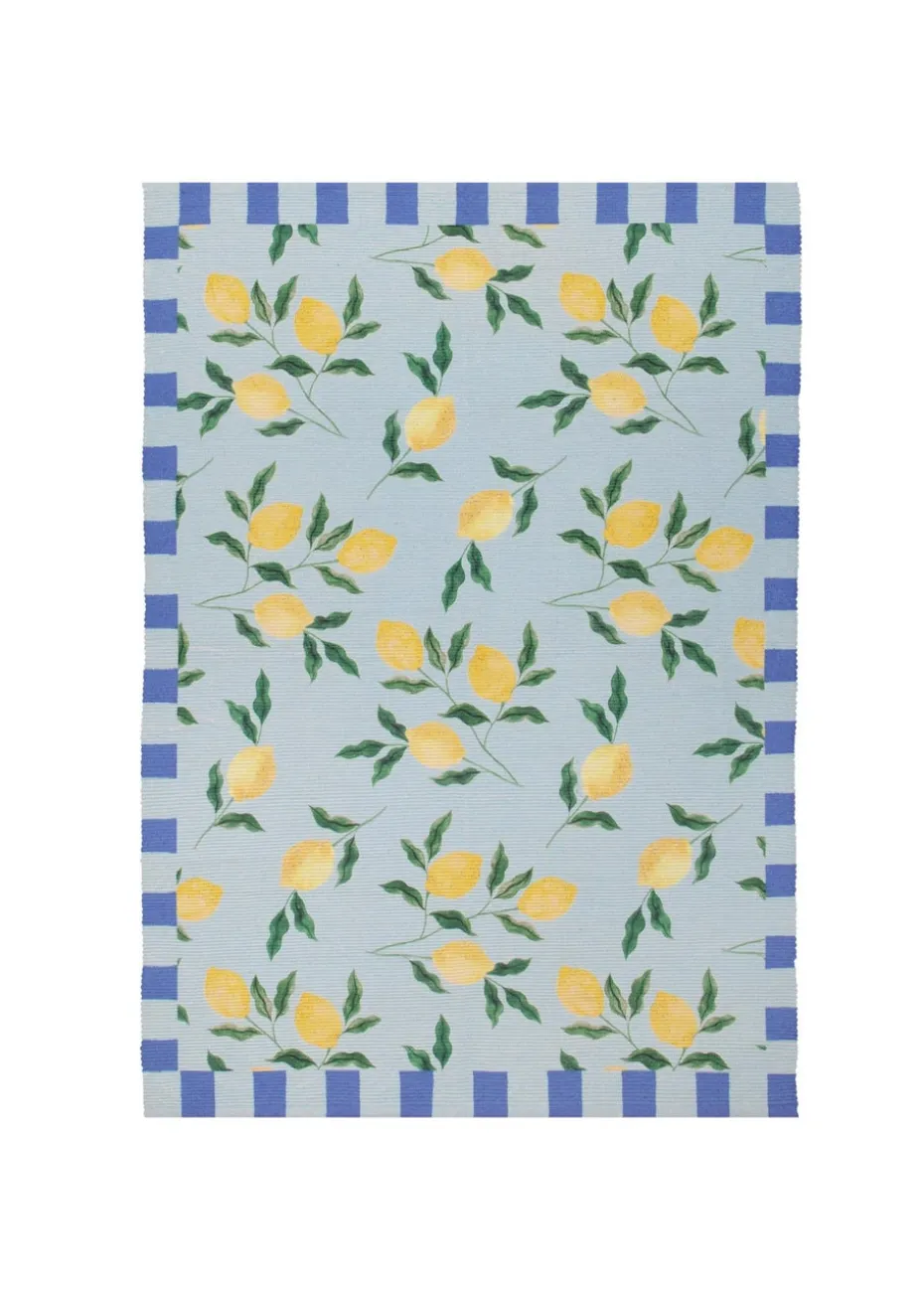 furn. Blue Lemons Printed Indoor/Outdoor Rug