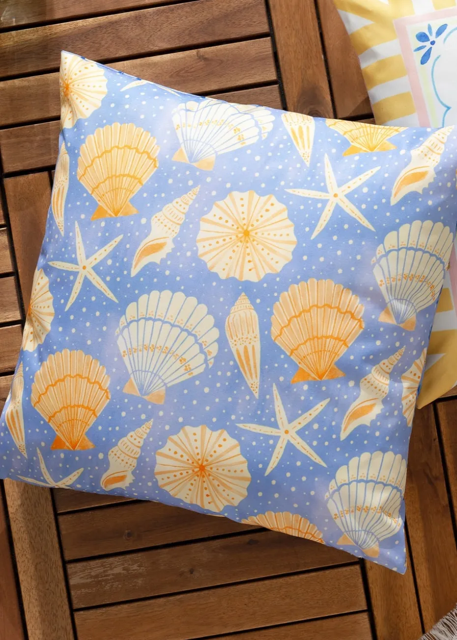 furn. Blue Sea Shells Printed Outdoor Cushion