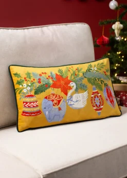 furn. Deck The Halls Baubles Velvet Filled Cushion (30cm x 50cm x 8cm)