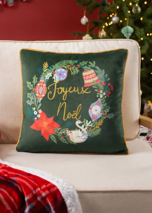 furn. Deck The Halls Embroidered Filled Cushion (43cm x 43cm x 8cm)
