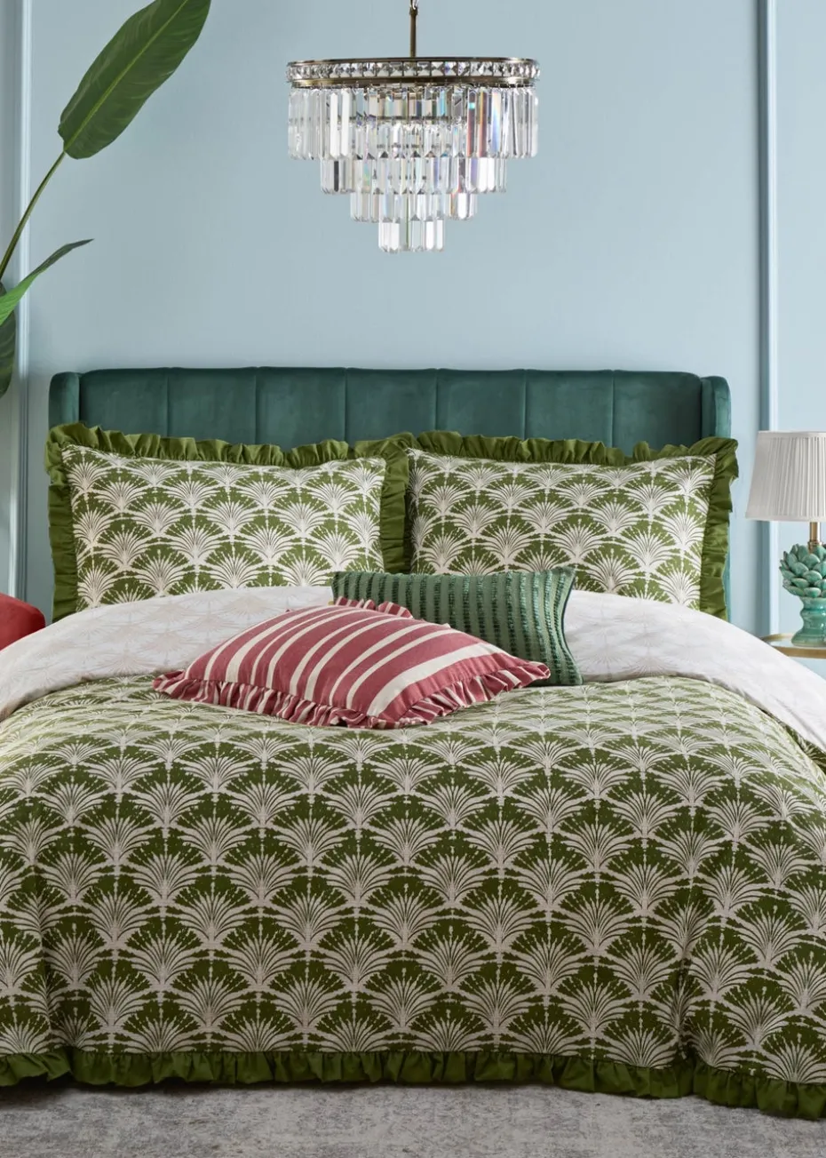 furn. Deco Palm Printed Ruffle Duvet Cover Set