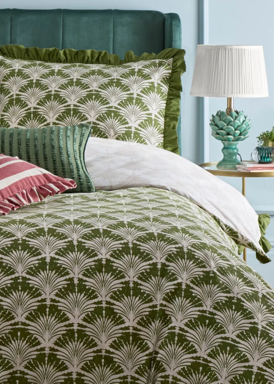 furn. Deco Palm Printed Ruffle Duvet Cover Set