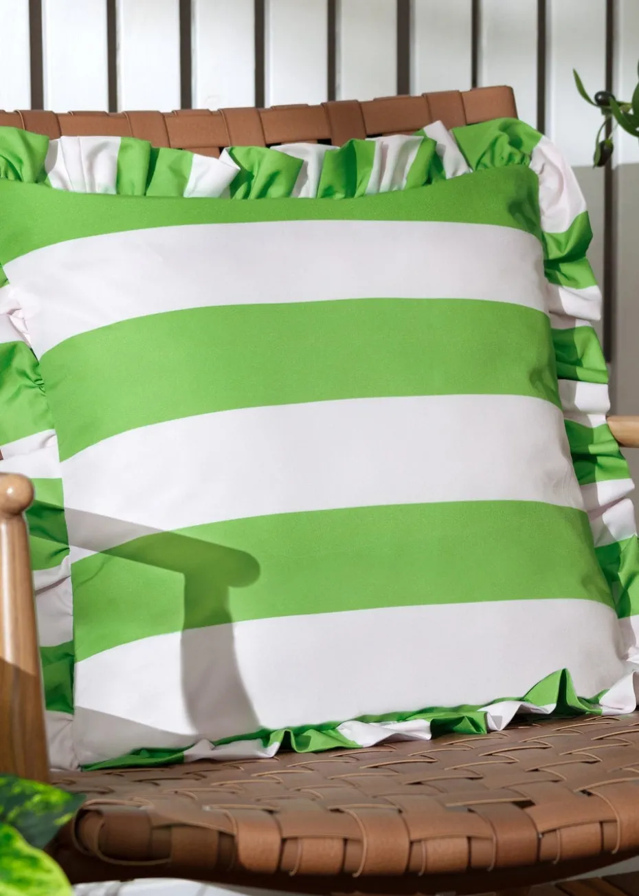 furn. Freen Palm Royale Stripe Ruffle Printed Outdoor Outdoor Cushion