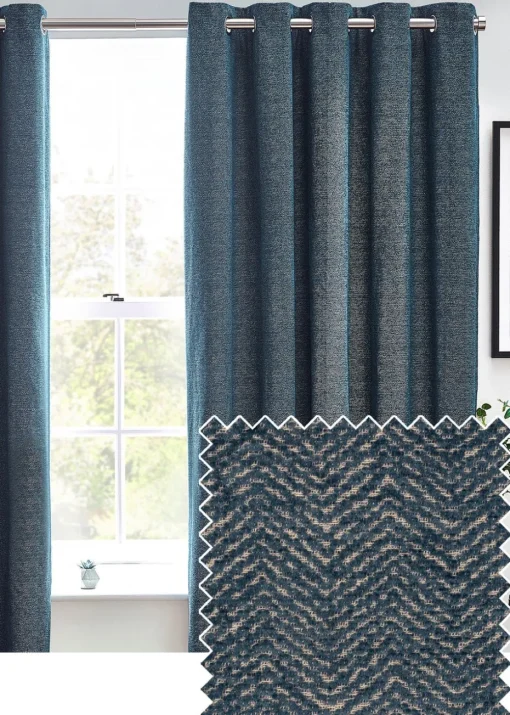 furn. Hudson Herringbone Chenille Eyelet Curtains
