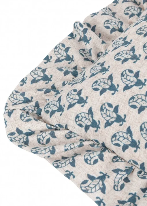 Furn Lulah Block Printed Ruffle Blue Cushion (45 x 45 x 8 cm)