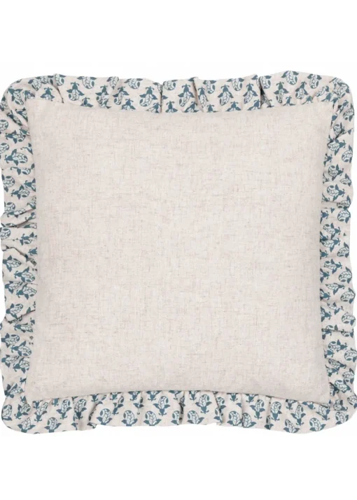 Furn Lulah Block Printed Ruffle Blue Cushion (45 x 45 x 8 cm)