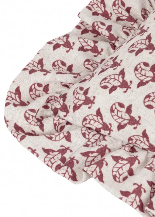 Furn Lulah Block Printed Ruffle Red Cushion (45 x 45 x 8 cm)