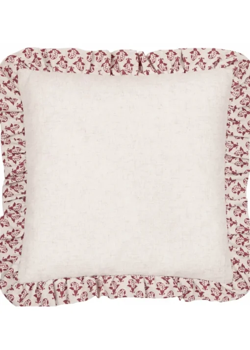 Furn Lulah Block Printed Ruffle Red Cushion (45 x 45 x 8 cm)