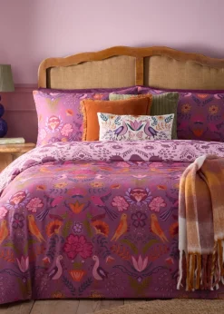 furn. Purple Broderie Floral Reversible Duvet Cover Set