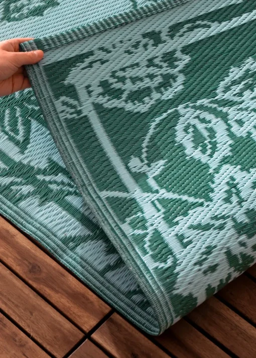furn. Teal Anemone Woven Jacquard Outdoor Rug
