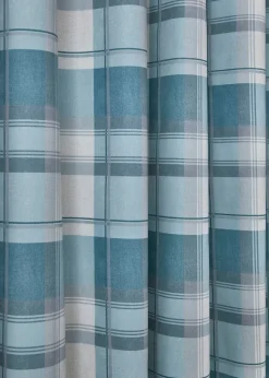 Fusion Balmoral Check Blue Eyelet Curtains