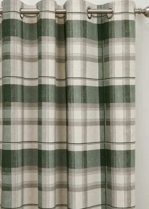 Fusion Balmoral Check Bottle Green Eyelet Curtains