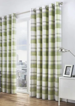 Fusion Balmoral Check Green Eyelet Curtains