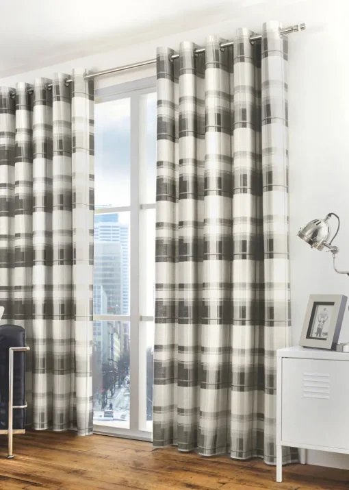 Fusion Balmoral Check Grey Eyelet Curtains
