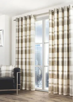 Fusion Balmoral Check Natural Eyelet Curtains