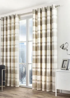 Fusion Balmoral Check Natural Eyelet Curtains