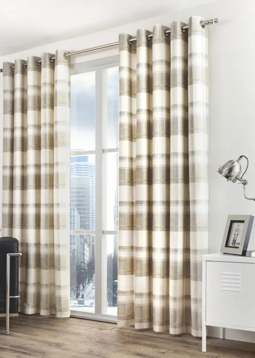 Fusion Balmoral Check Natural Eyelet Curtains