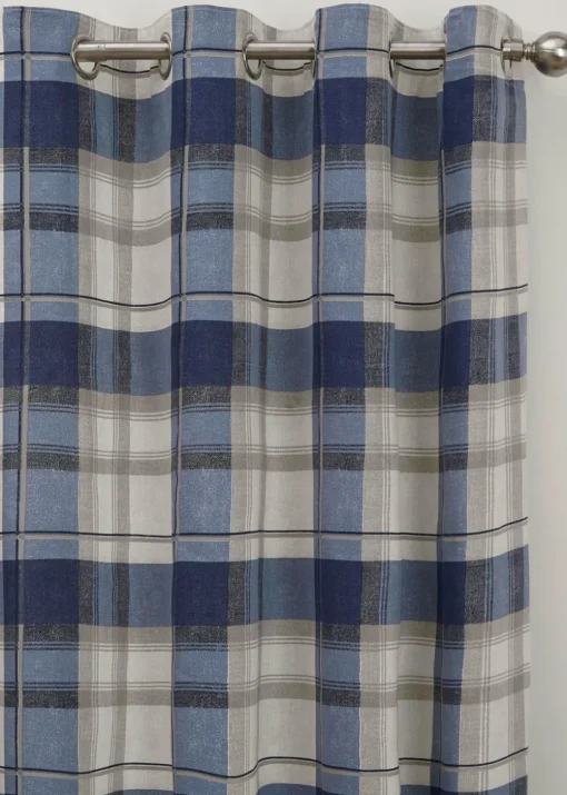 Fusion Balmoral Check Navy Eyelet Curtains