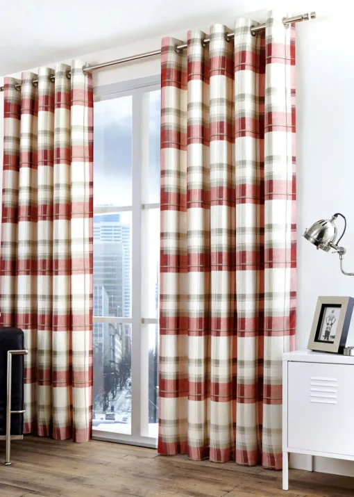 Fusion Balmoral Check Red Eyelet Curtains