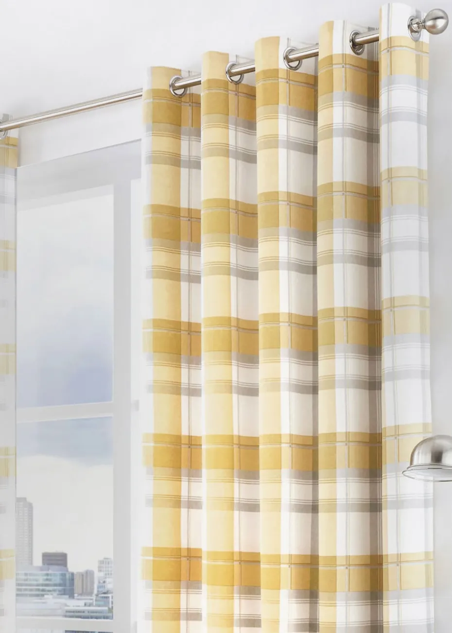 Fusion Balmoral Check Yellow Eyelet Curtains