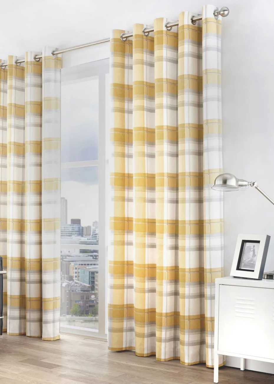 Fusion Balmoral Check Yellow Eyelet Curtains