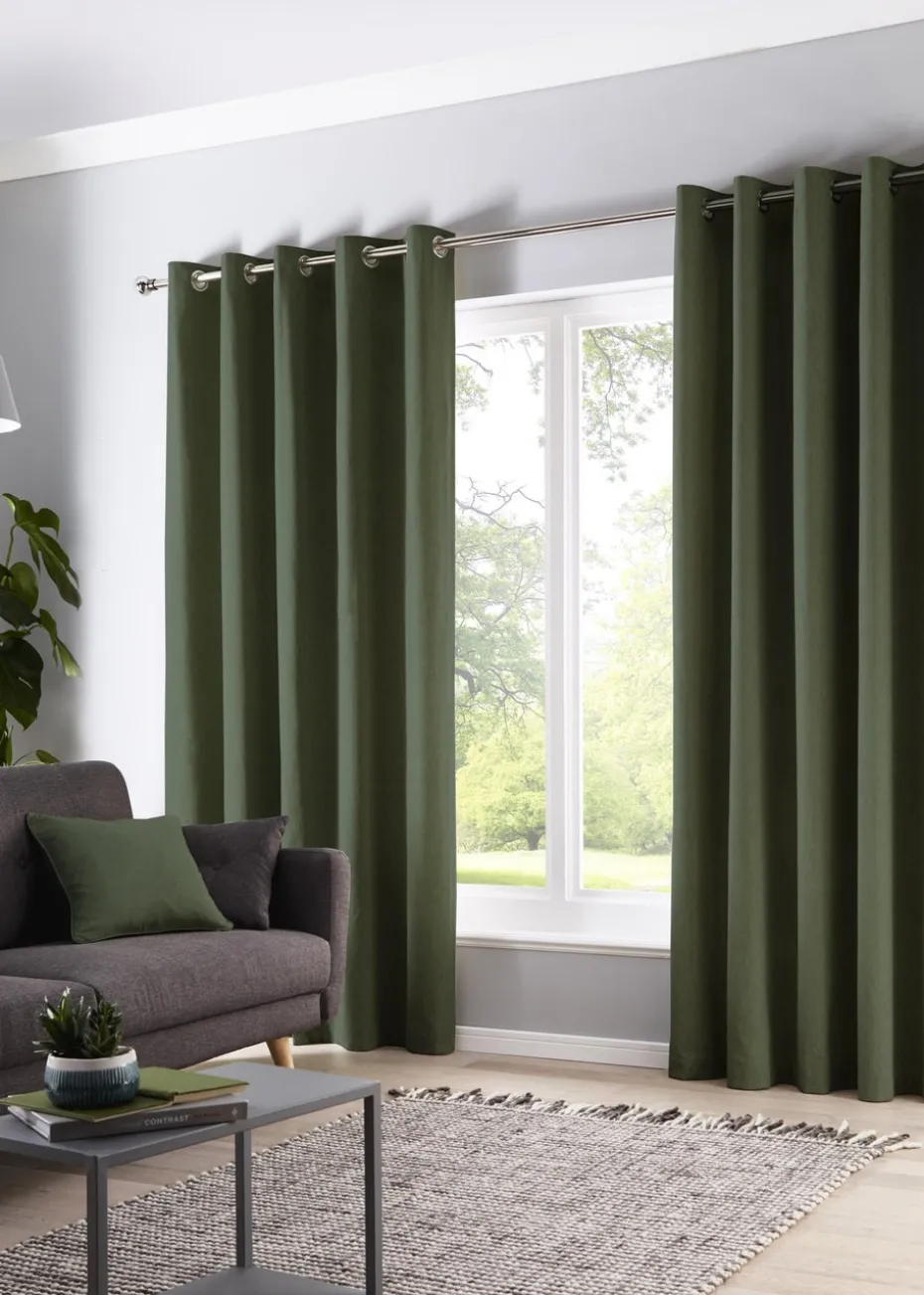 Fusion Cannes Woven Bottle Green Eyelet Curtains