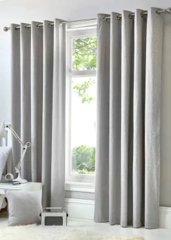 Fusion Cannes Woven Silver Eyelet Curtains
