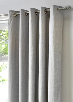 Fusion Cannes Woven Silver Eyelet Curtains