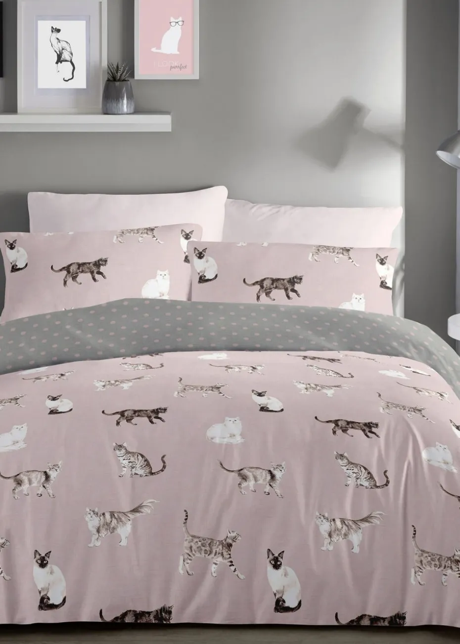 Fusion Cats Reversible Pink Duvet Cover Set