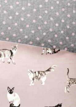 Fusion Cats Reversible Pink Duvet Cover Set