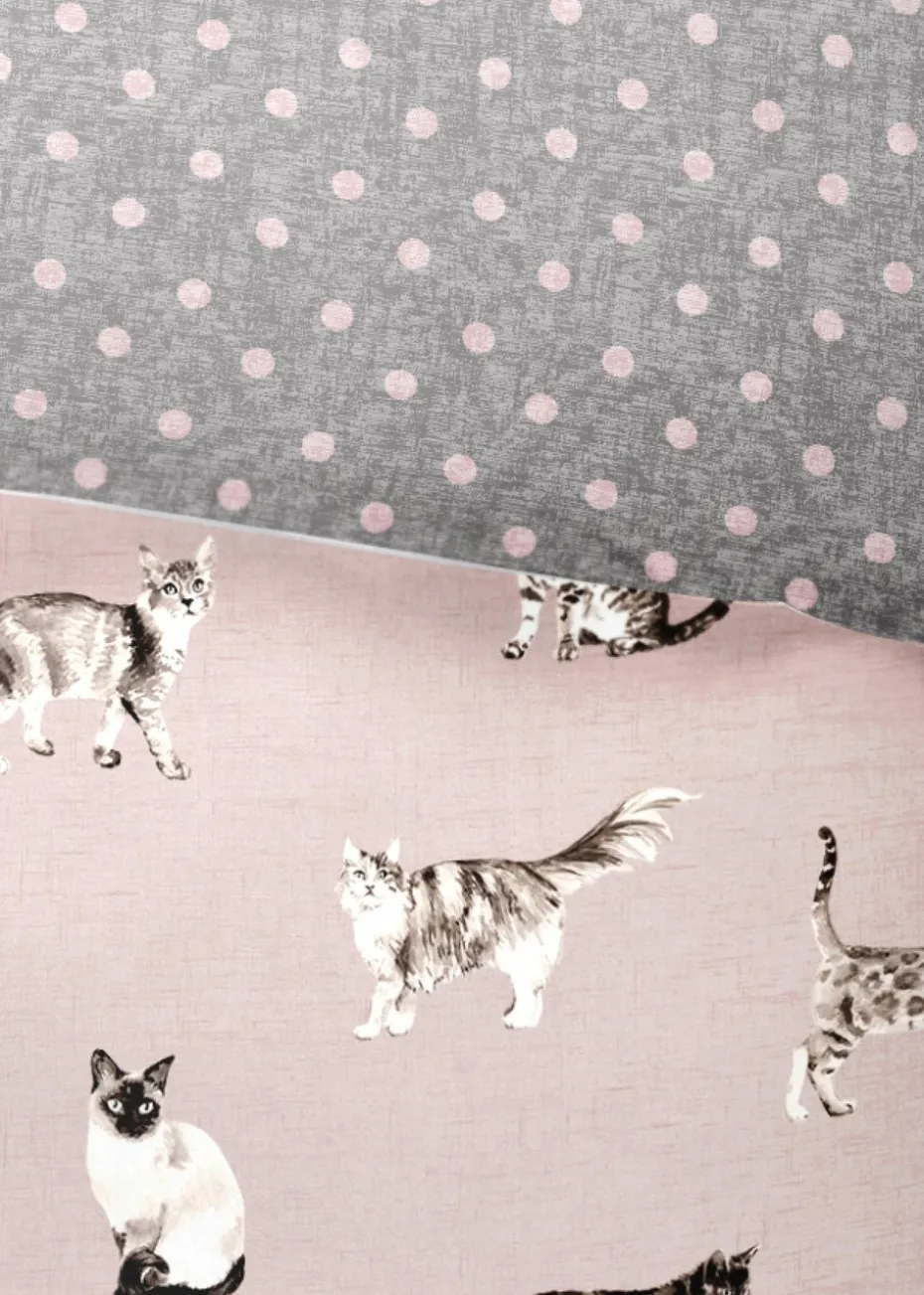 Fusion Cats Reversible Pink Duvet Cover Set
