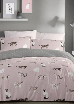 Fusion Cats Reversible Pink Duvet Cover Set