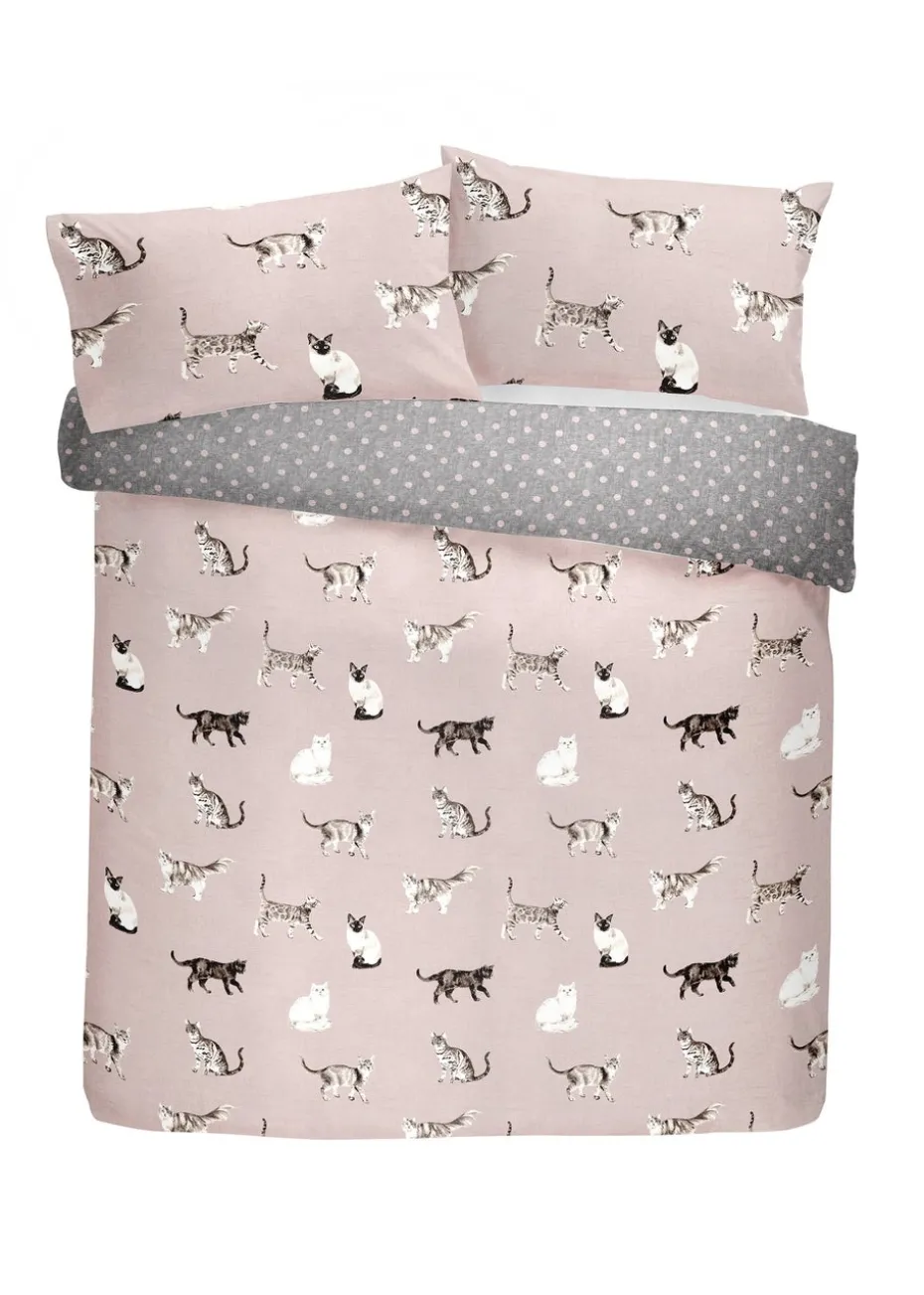 Fusion Cats Reversible Pink Duvet Cover Set