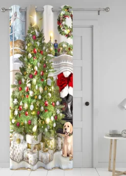 Fusion Christmas Tree Eyelet Single Panel Door Curtain
