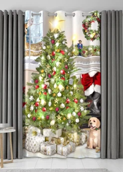 Fusion Christmas Tree Eyelet Single Panel Door Curtain