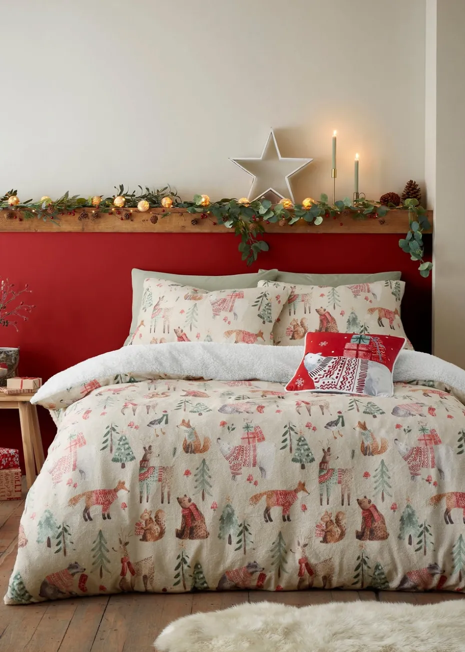 Fusion Christmas Woodland Animals Red Velvet Filled Cushion (43cm x 43cm)