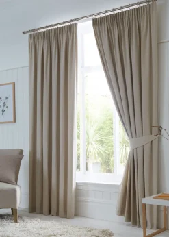 Fusion Dijon Blackout Natural Pencil Pleat Curtains