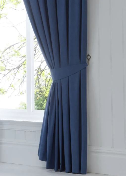 Fusion Dijon Blackout Navy Pencil Pleat Curtains