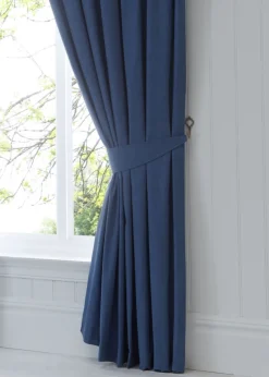Fusion Dijon Blackout Navy Pencil Pleat Curtains