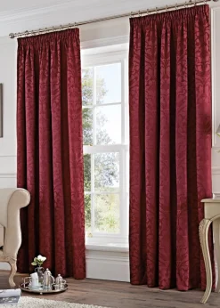 Fusion Eastbourne Jacquard Burgundy Pencil Pleat Curtains